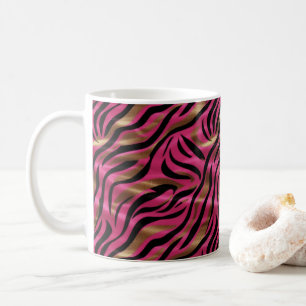 Black Rosa Guld Zebra ränder Animal Print Mönster Kaffemugg