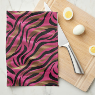 Black Rosa Guld Zebra ränder Animal Print Mönster Kökshandduk