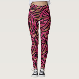 Black Rosa Guld Zebra ränder Animal Print Mönster Leggings