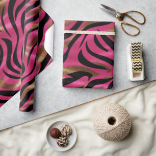 Black Rosa Guld Zebra ränder Animal Print Mönster Presentpapper