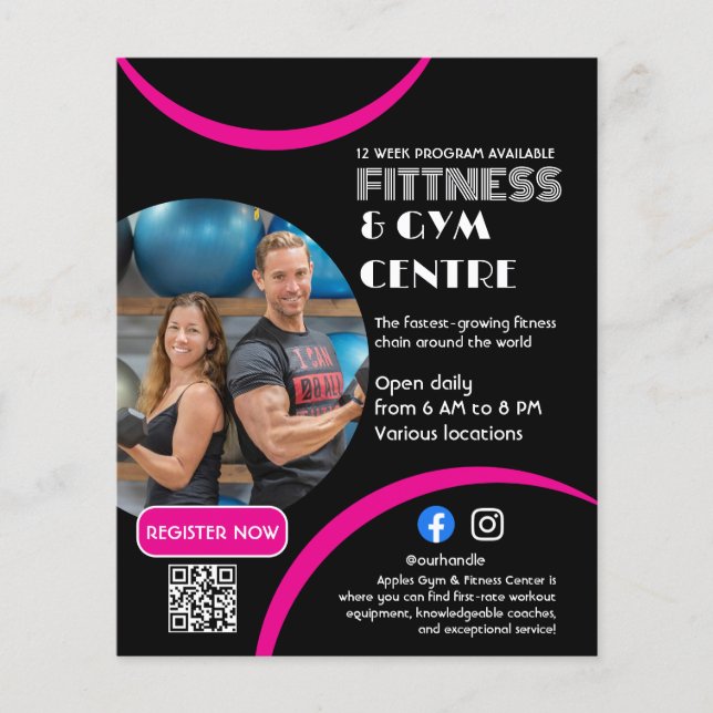 Black & Rosa Gym Personal Trainer Business Flygblad (Framsidan)