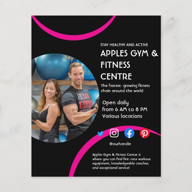 Black & Rosa Gym Personal Trainer Business Flygblad (Framsidan)