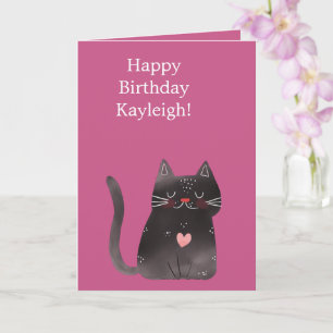 Black Rosa Heart Cat Birthday Kort