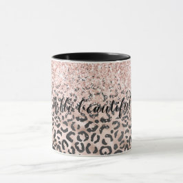 Black Rosa Leopard Skriv ut Glitter Mugg