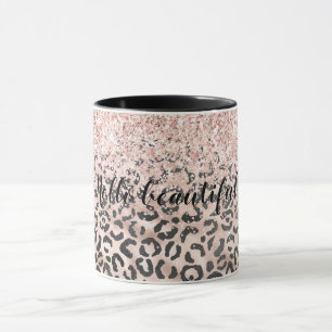 Black Rosa Leopard Skriv ut  Glitter Mugg