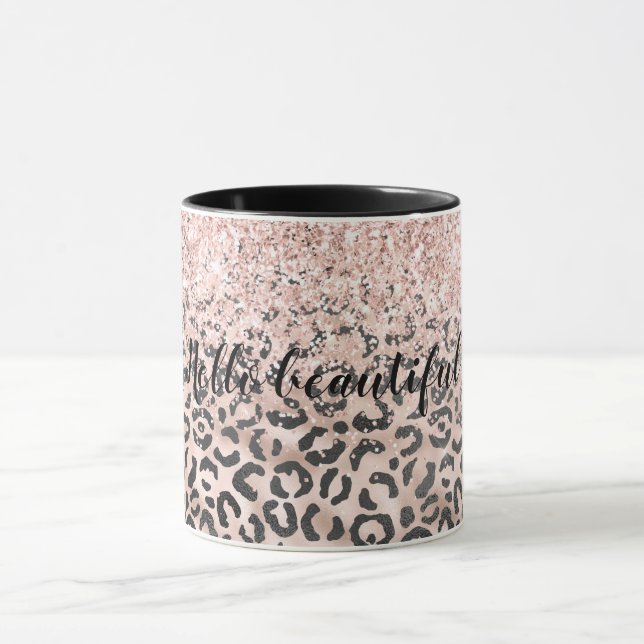 Black Rosa Leopard Skriv ut  Glitter Mugg (Center)