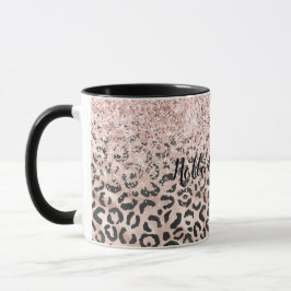 Black Rosa Leopard Skriv ut  Glitter Mugg