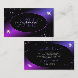 Black Rosa Lila Glitter Stars Jewels Monogram Visitkort