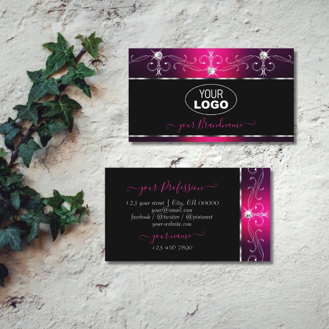 Black Rosa Lila Orante Gnistra Diamonds Add Logoty Visitkort (Skapare uppladdad)