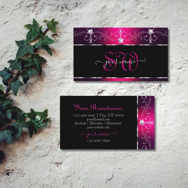 Black Rosa Lila Orante Gnistra Diamonds Initialer Visitkort (Skapare uppladdad)