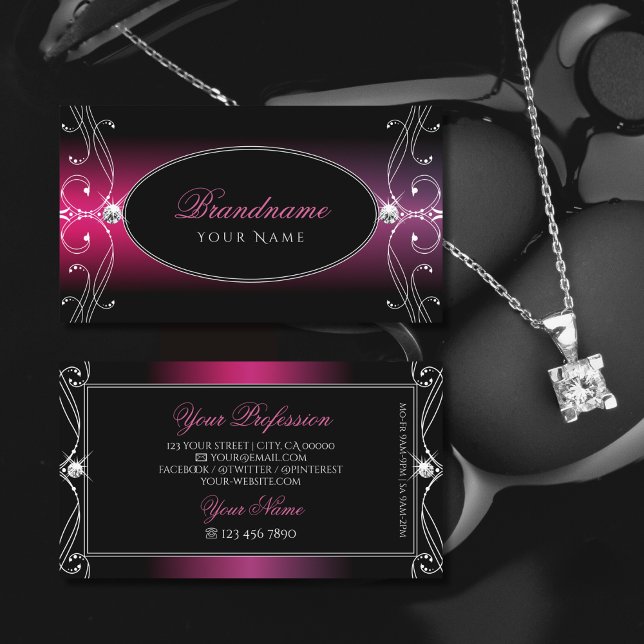Black Rosa Lila Ornate Gnistra Diamonds Snyggt Visitkort (Skapare uppladdad)