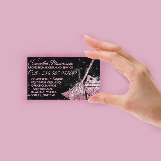 Black Rosa Luxury Städning Service Maid Janitorial Visitkort (Black Pink Luxury Cleaning Service Maid Janitorial Business Card)