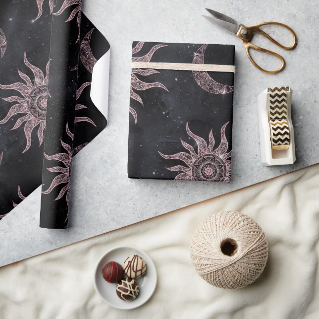 Black Rosa Måne Sol Mandala Presentpapper (Hantverk)