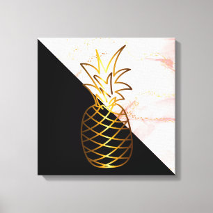 Black Rosa Marble guld Pineapple Kanvastryck