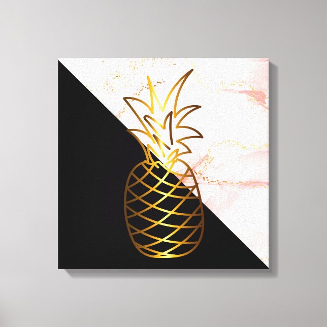 Black Rosa Marble guld Pineapple Kanvastryck (Framsida)