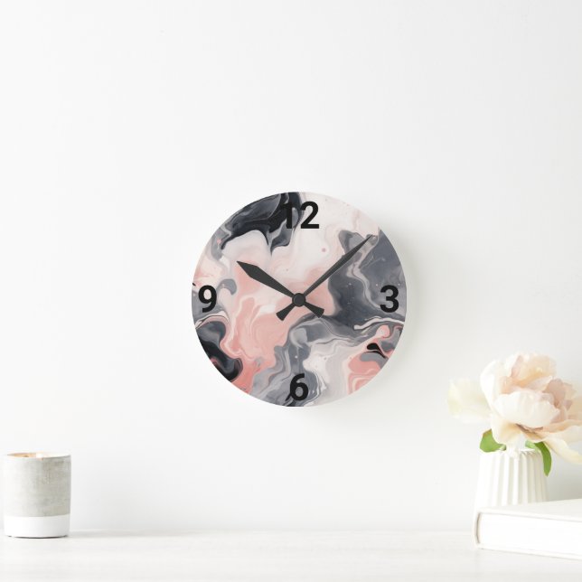 BLACK ROSA MARBLE INSPIRED WALL CLOCK RUND KLOCKA (Hem)