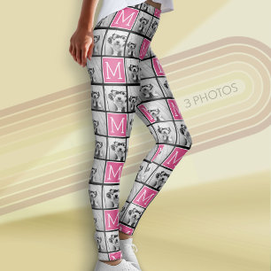 Black Rosa Monogram med Anpassningsbar 3 Photo Col Leggings