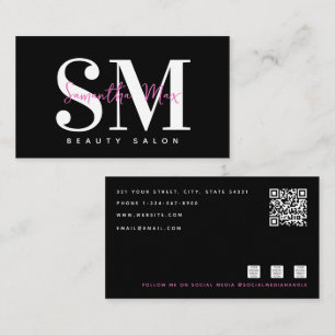 Black Rosa Monogram MUA Hair Stylist Lash Tech Visitkort