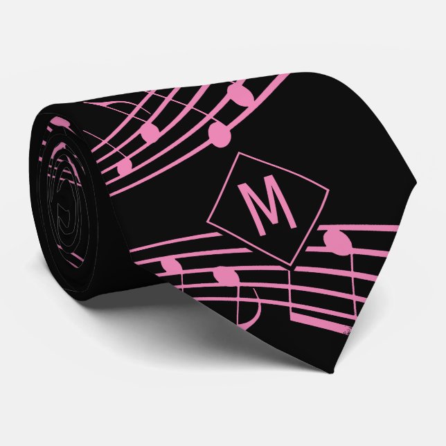 Black Rosa Monogram MUSIK NOTER Neck Tie Slips (Rullad)