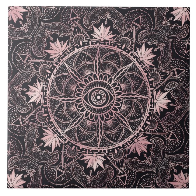 Black Rosa Öga Mandala Kakelplatta (Framsidan)