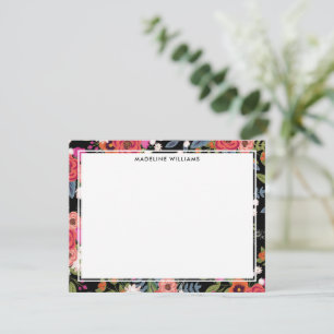 Black Rosa Orange Boho Blommigt Gräns med Namn Anteckningskort