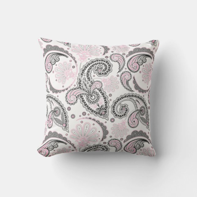 Black Rosa Paisley Mönster Decorative Dekorativ ku Kudde (Framsida)