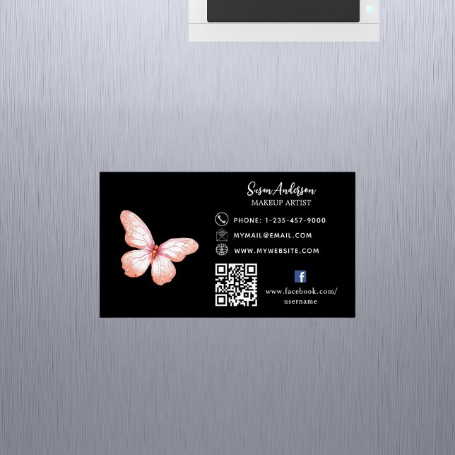 Black rosa Peach butterfly QR-kod Facebook Magnetiska Visitkort (Skapare uppladdad)