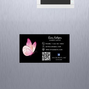Black rosa Peach butterfly QR-kod Facebook Magnetiska Visitkort