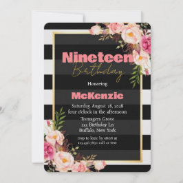 Black Rosa Peony Guld Girl 19:e Födelsedagsfesten Inbjudningar