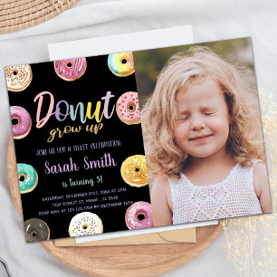 Black Rosa Photo Donut Birthday-inbjudningar Inbjudningar