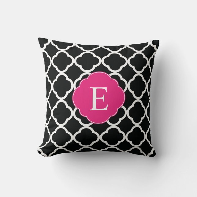 Black Rosa Quatrefoil Monogram Kudde (Framsida)