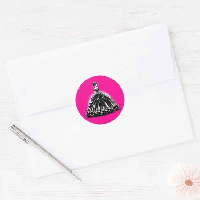 Black & Rosa Quinceañera Runt Klistermärke (Kuvert)