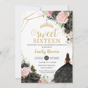 Black Rosa ros Blommigt Princess Sweet sixteen Inbjudningar