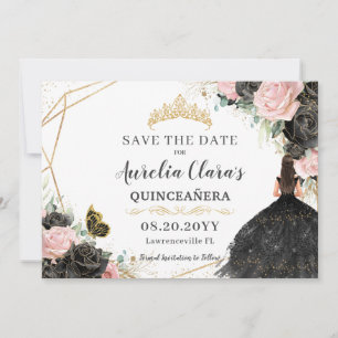 Black Rosa ros Blommigt Quinceanera Sweet sixteen Spara Datumet