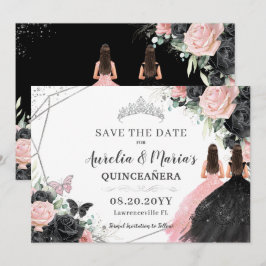 Black Rosa ros Blommigt Twillingars Quinceanera Sw Spara Datumet
