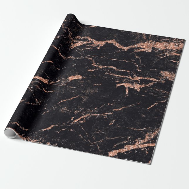 Black Rosa ros  Rand Marble Stone Glam Presentpapper (Utrullad)