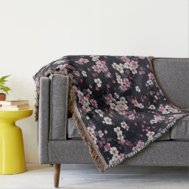 Black Rosa Sakura Flowers, Mönster Design, Filt