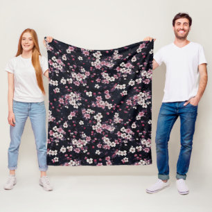 Black Rosa Sakura Flowers, Mönster Design, Fleecefilt