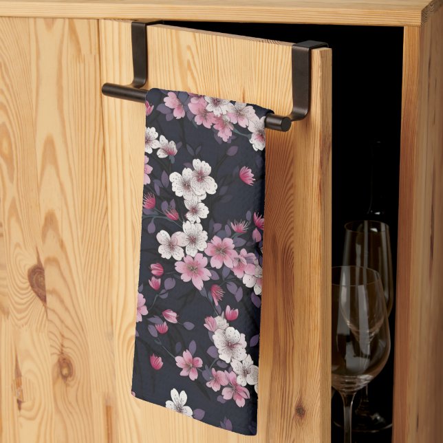 Black Rosa Sakura Flowers, Mönster Design, Kökshandduk (Thirds Fold)