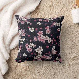 Black Rosa Sakura Flowers, Mönster Design, Kudde