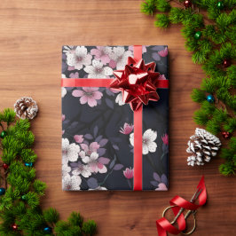 Black Rosa Sakura Flowers, Mönster Design, Presentpapper