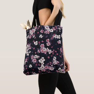 Black Rosa Sakura Flowers, Mönster Design, Tygkasse
