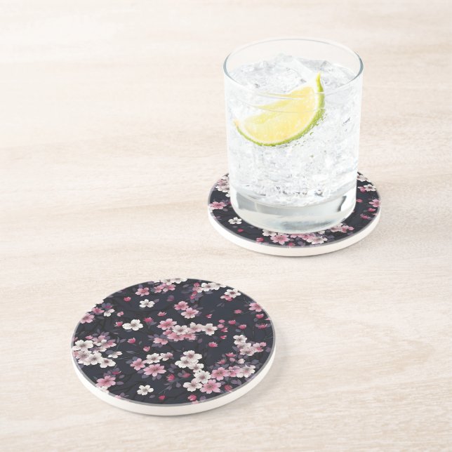 Black Rosa Sakura Flowers, Mönster Design, Underlägg (Sidan)