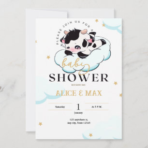 Black Rosa Sömnig Cow White Cloud Baby Shower Inbjudningar