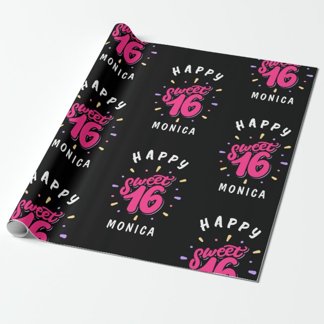 Black Rosa Sweet 16 Personliger Birthday Presentpapper (Utrullad)