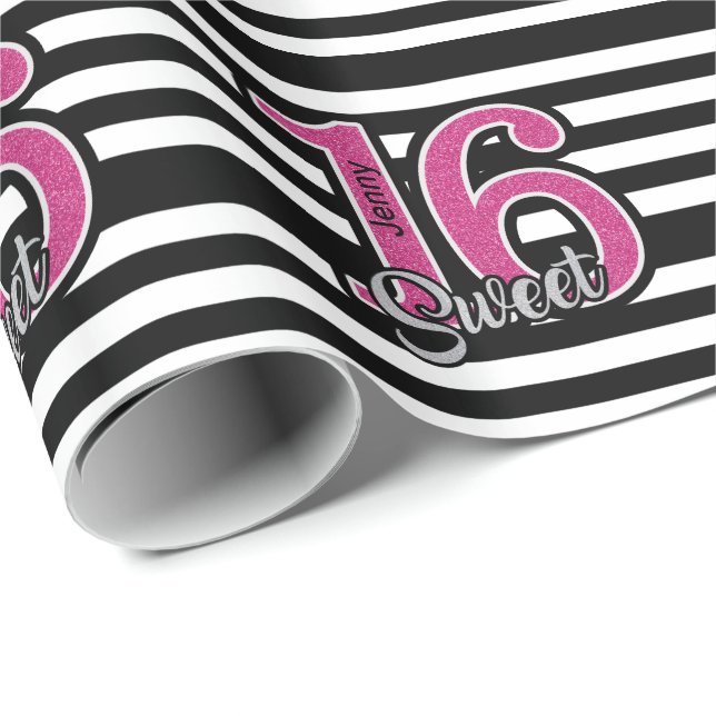 Black Rosa Sweet 16 Personliger Presentpapper (Rullad Hörn)