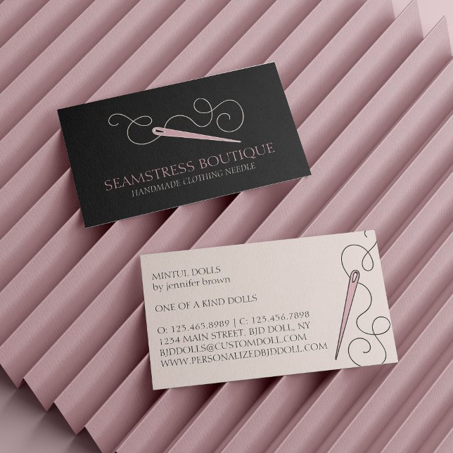 Black Rosa Tailor Seamstress Alterations Nål Visitkort (Black Pink Tailor Seamstress Alterations Needle Business Card)