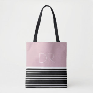 Black Rosa vågrät rand & monogram elegant Tygkasse