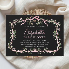 Black Rosa Vår Blommigt Ram Baby Shower för Inbjudningar