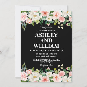 Black Rosa & White Boho Bohemian Greenery Bröllop Inbjudningar